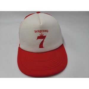 Seagrams 7 Blended Whiskey Mesh Trucker Snapback (Fits Small) Hat Cap White Red